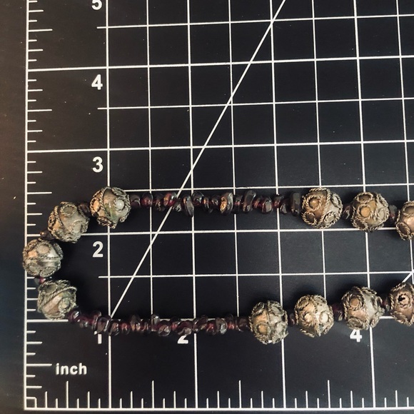 Vintage Deco Garnet Filigree Bead Necklace - Picture 11 of 15